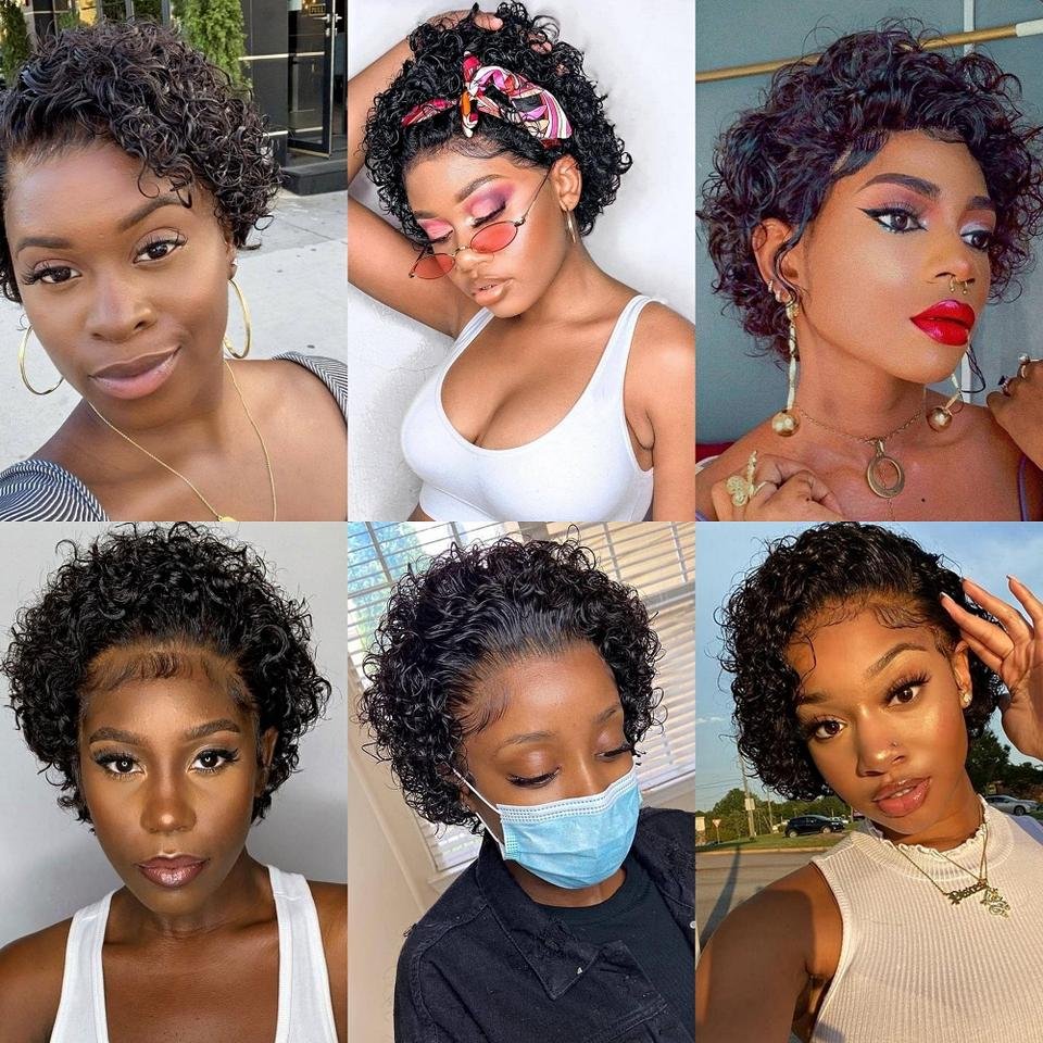 Affordable Price Brazilian 13x1 Lace Front Smart Short Pixie Cut Curly Wig Rich Color Pixie Curls Machine Made Pixie Wig