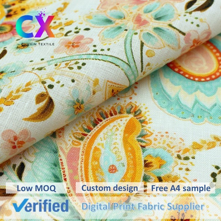 High quality lightweight floral design breathable sustainable 100% ramie woven digital printed fabrics for clothing