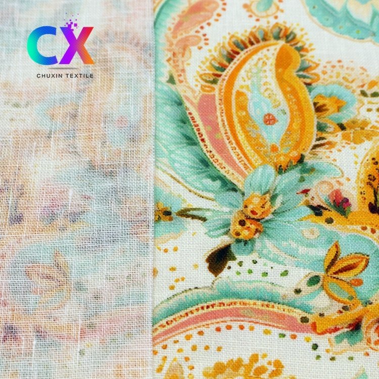 High quality lightweight floral design breathable sustainable 100% ramie woven digital printed fabrics for clothing