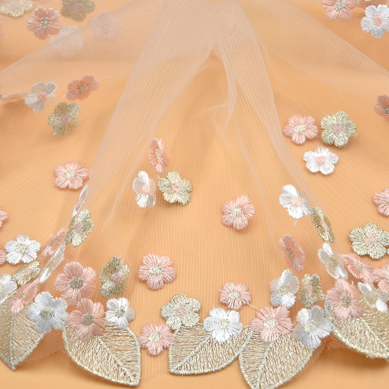 Factory Wholesale Embroidered lace Trimming fabric 3d flower lace embroidered fabric
