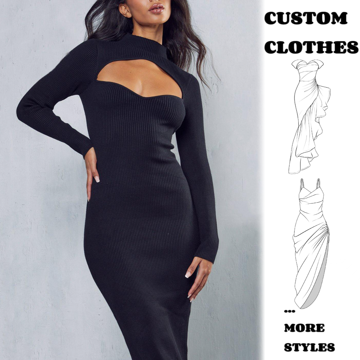 Winter Women's Knitted Dress Fashion Slim Sexy Hollow Out Dress Solid Colour Long Sleeve Korean Dresses