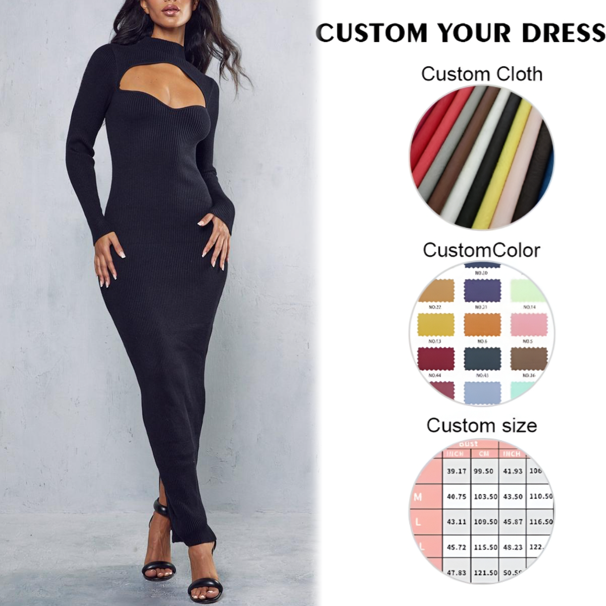 Winter Women's Knitted Dress Fashion Slim Sexy Hollow Out Dress Solid Colour Long Sleeve Korean Dresses