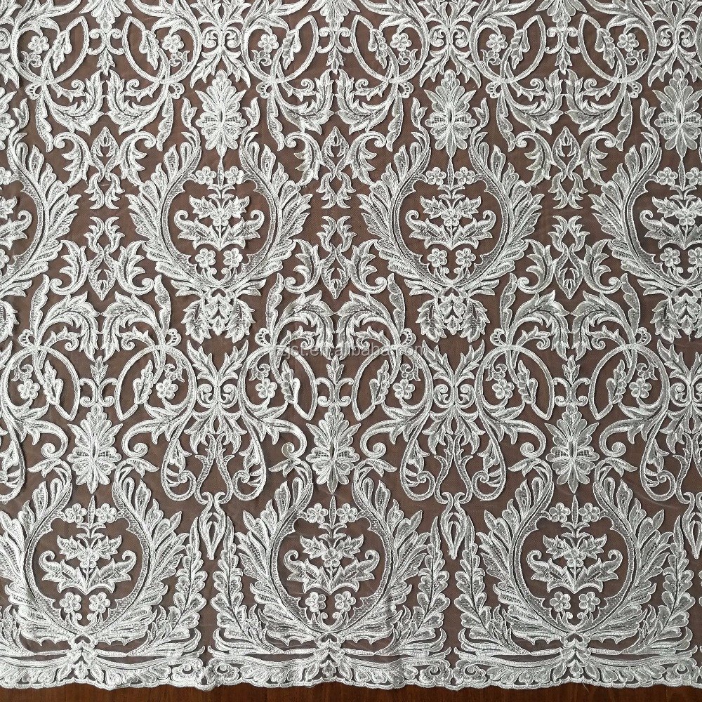 New slub sequins mesh lace embroidery fabric for wedding