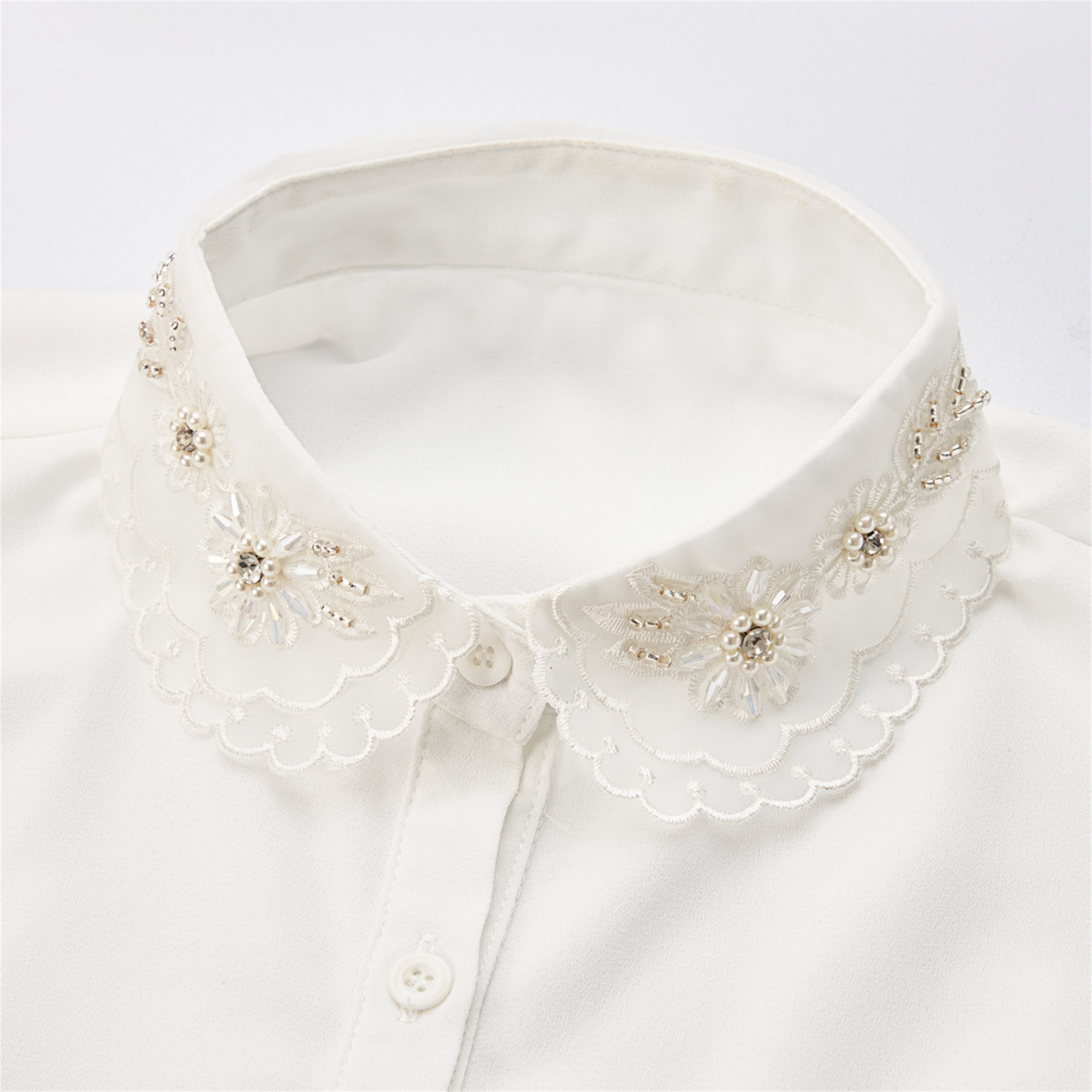 Hot Sale Organza Embroidery Hand Sewing Crystal Bead Craft Lace Neck Detachable Fake Collar