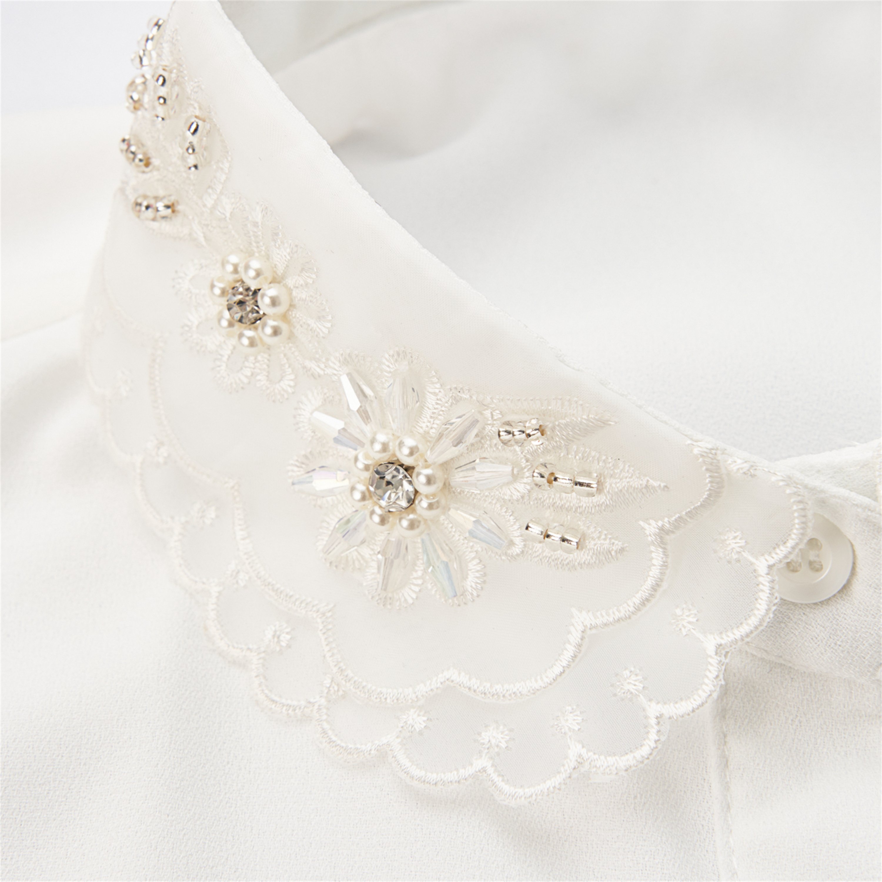 Hot Sale Organza Embroidery Hand Sewing Crystal Bead Craft Lace Neck Detachable Fake Collar