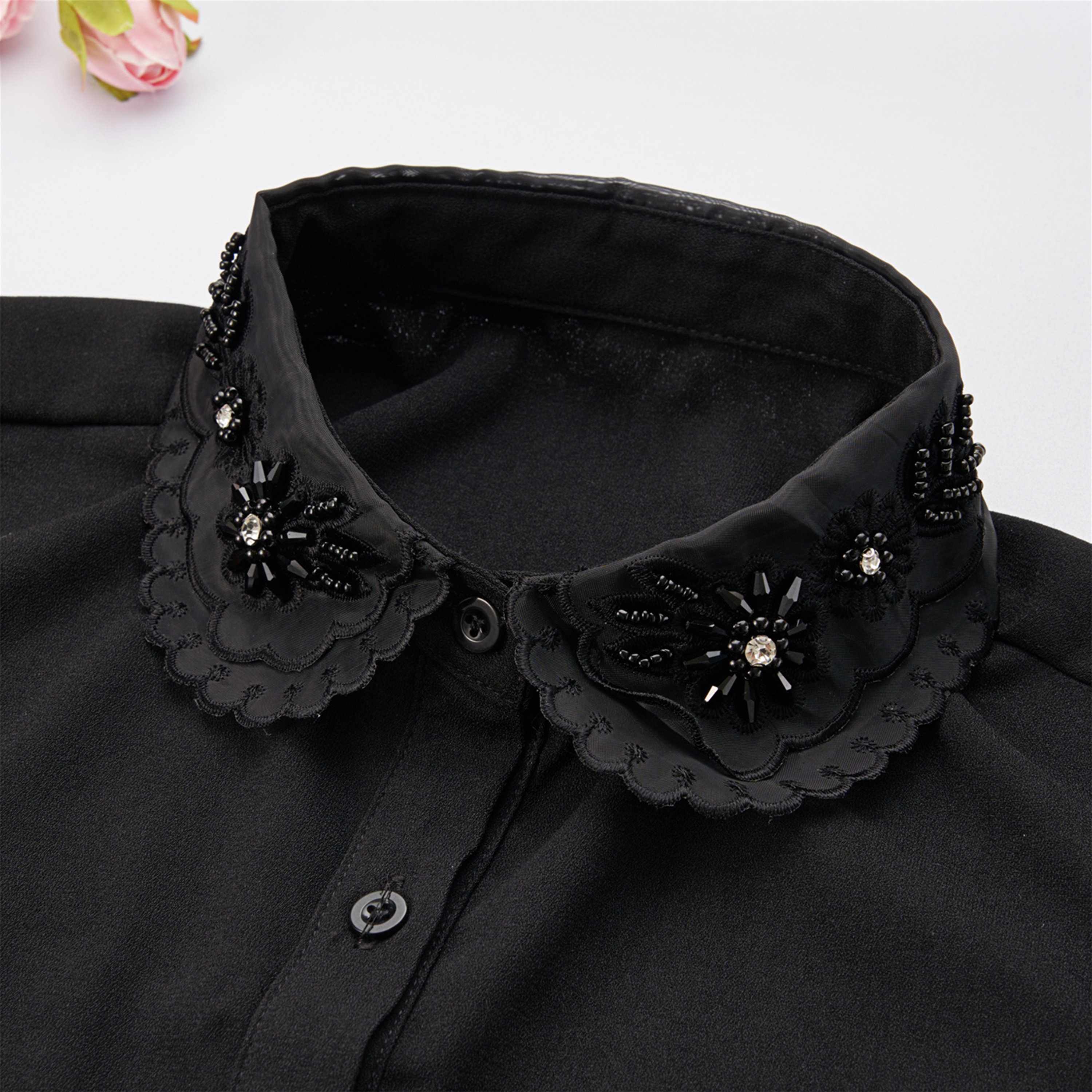 Hot Sale Organza Embroidery Hand Sewing Crystal Bead Craft Lace Neck Detachable Fake Collar