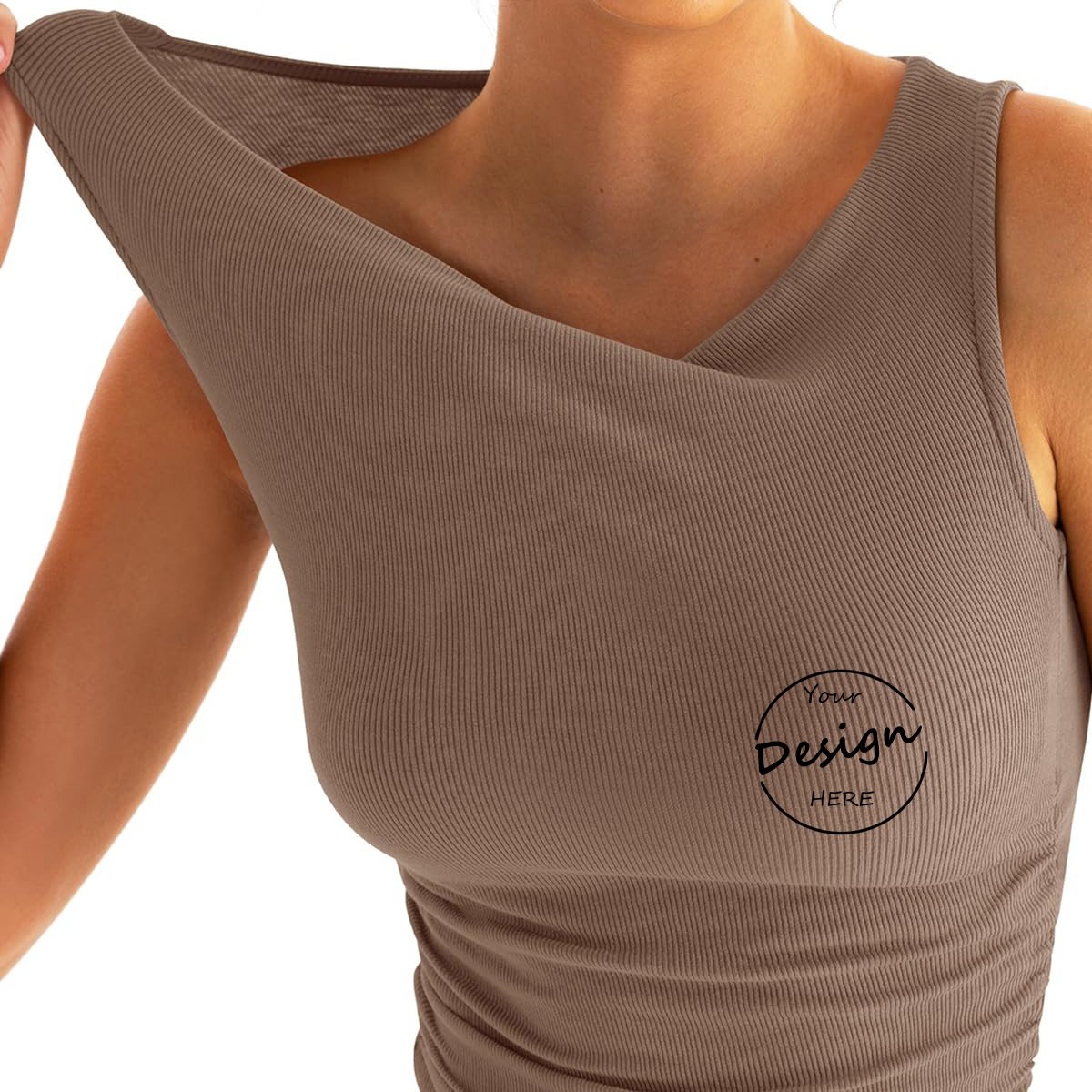 New Arrival Custom Women Cotton Spandex Stretch Anti-pilling Stacked Neck Knitted Vest Waist Pleated Ribbed Tank Tops Woman