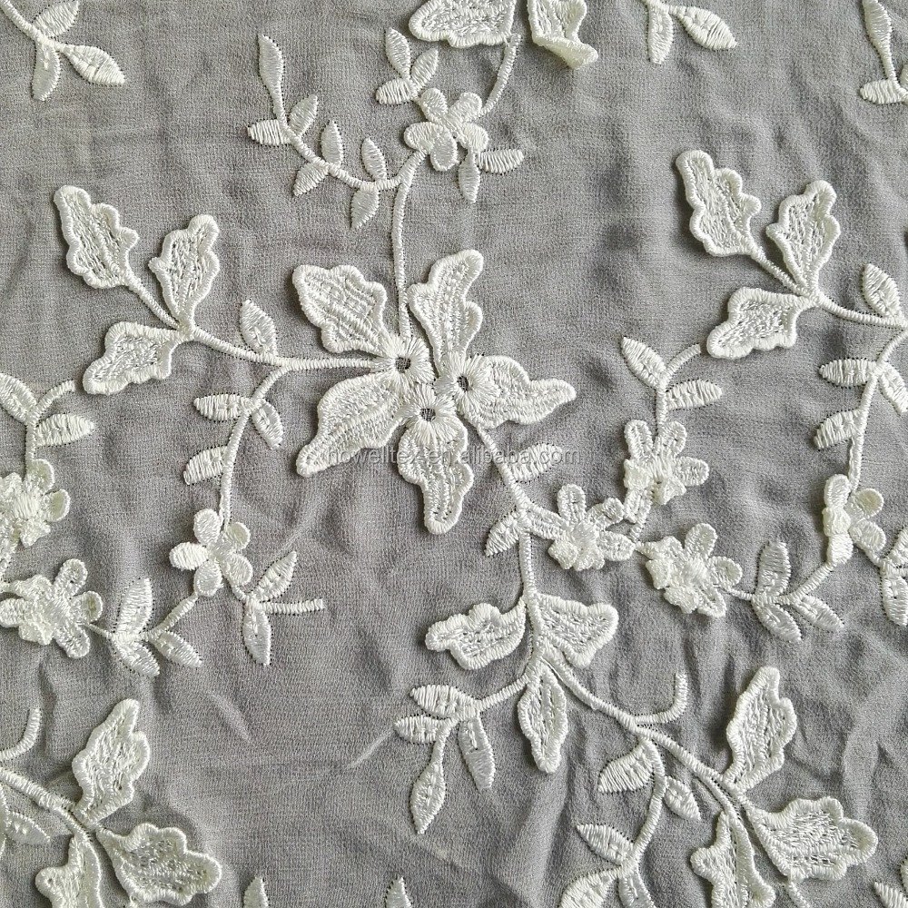 IN STOCK Habotai 100%Silk chiffon georgette embroidery fabric in natual white for dress hot sale