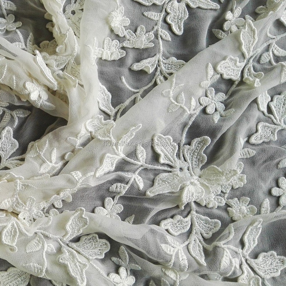 IN STOCK Habotai 100%Silk chiffon georgette embroidery fabric in natual white for dress hot sale