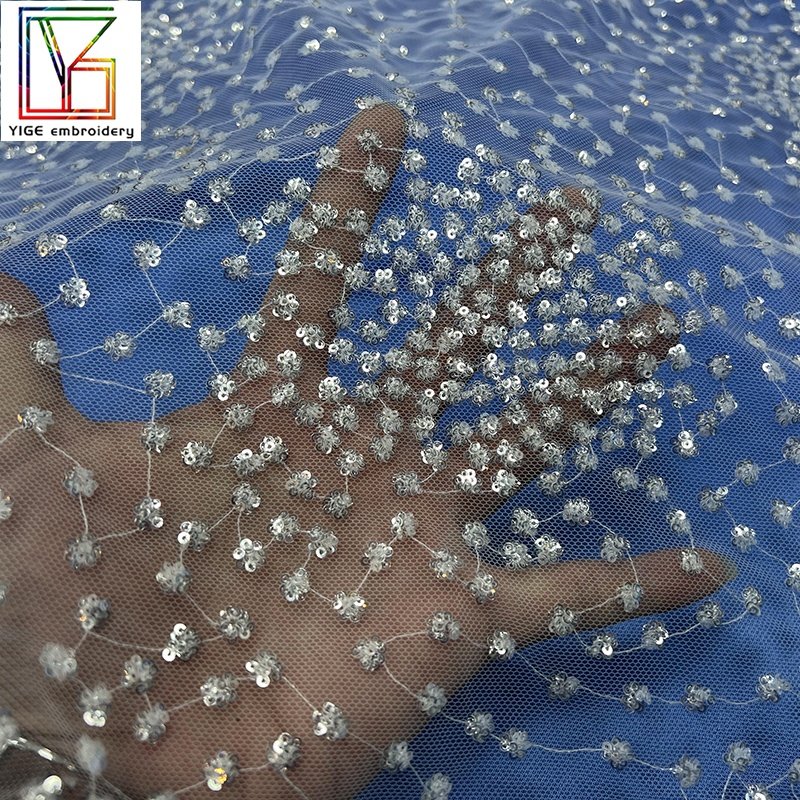 Manufacturer wholesale Party Garment Accessories Lace Mesh Fabric Polyester tulle Embroidered Sequins Lace Fabrics