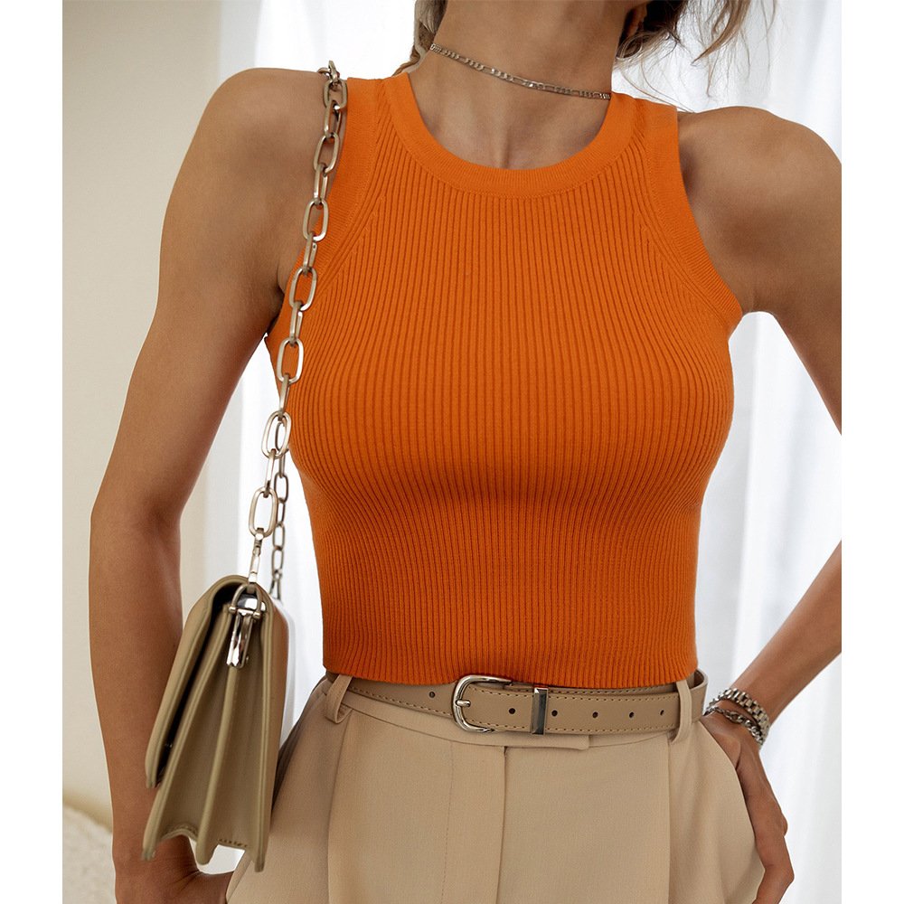 Knitted Vest for Women Summer Solid Crop Top Rib Y2K Short Top Women's T Shirt Baby Tee