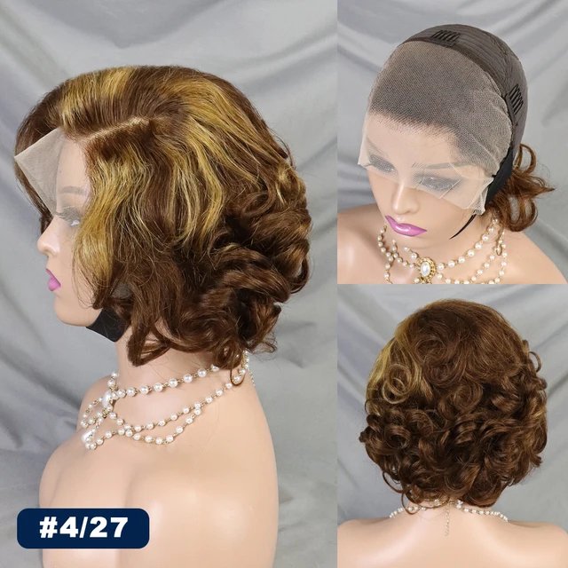 Wholesale Raw Indian Short Pixie Human Hair Wigs For Women Full 13x4 Frontal Lace Wig Curly Wave Bob Pixie Cut Lace Front Wig