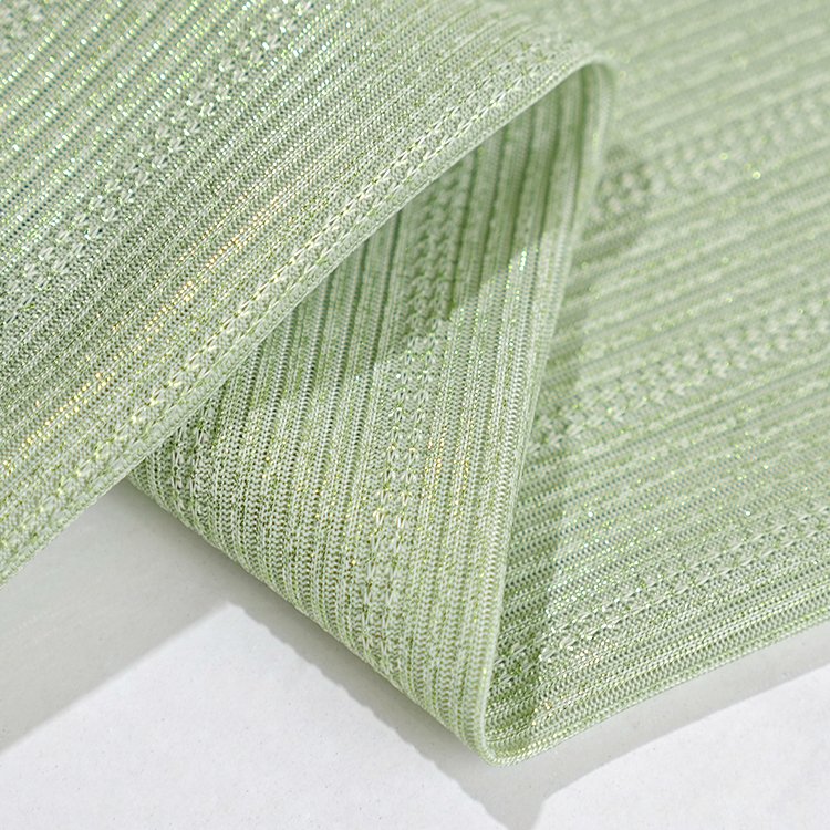 China supplier polyester spandex shiny glitter foil print knit jacquard rib fabric for sweater