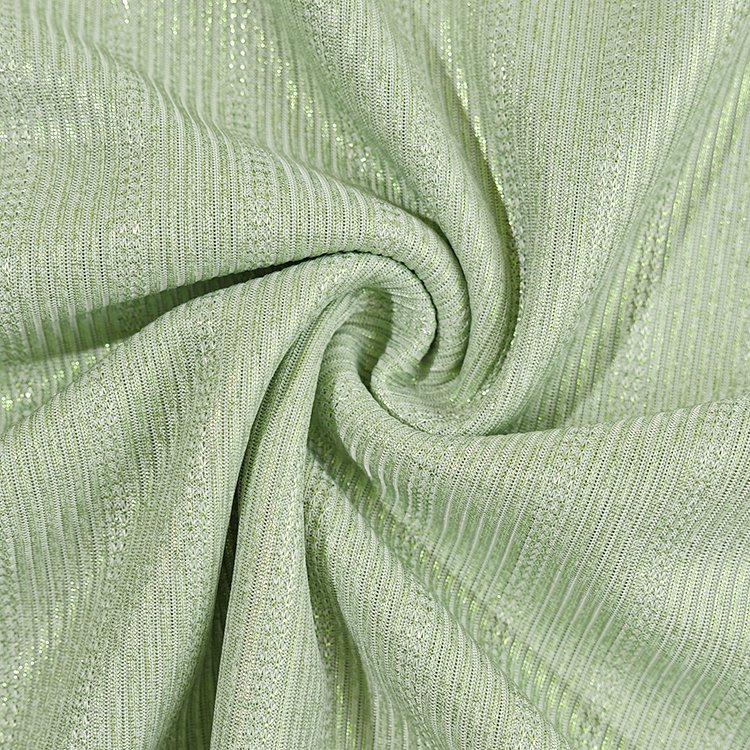 China supplier polyester spandex shiny glitter foil print knit jacquard rib fabric for sweater