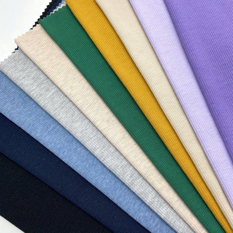 Heavy weight ribbed 63% polyester 34% cotton 3% spandex blend 320GSM combed 2*2 rib knit fabric for cuff