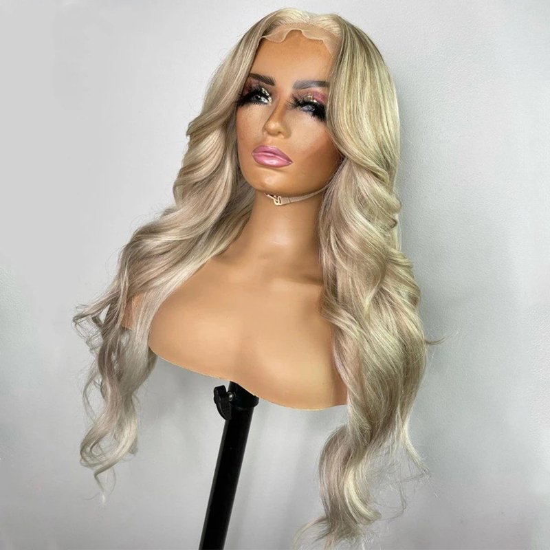 100% Human Hair Virgin French Swiss Lace Glueless Highlights Blonde Color Body Wave HD Lace Frontal Wigs With Baby Hair