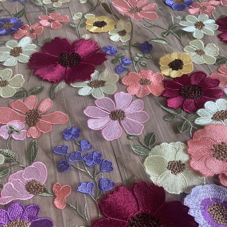 2022 new product French net multicolor thread polyester cotton floral embroidered lace fabric