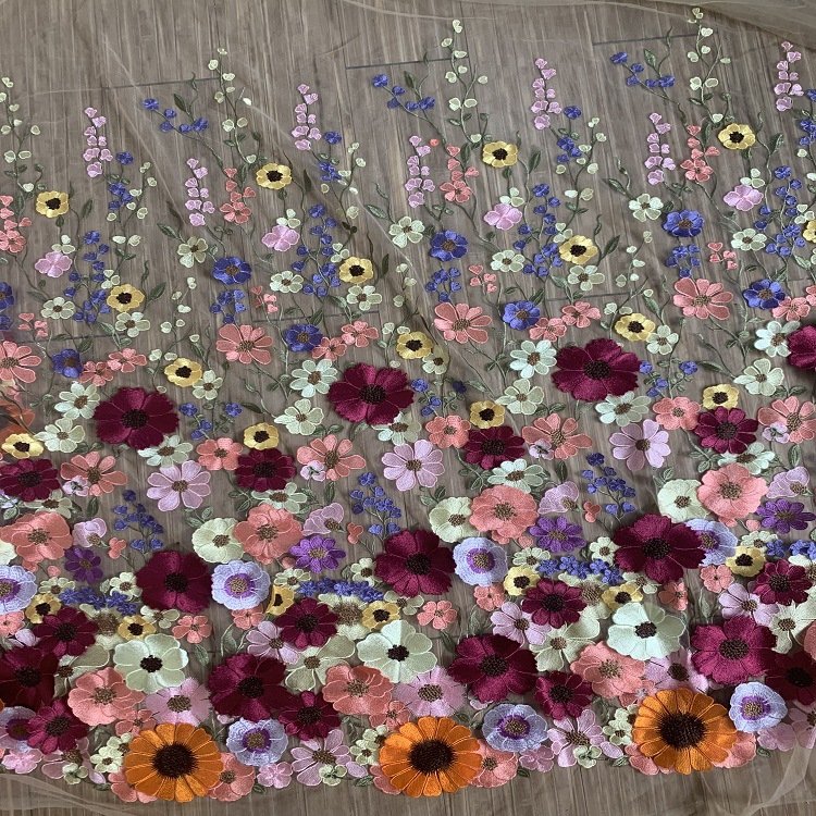 2022 new product French net multicolor thread polyester cotton floral embroidered lace fabric