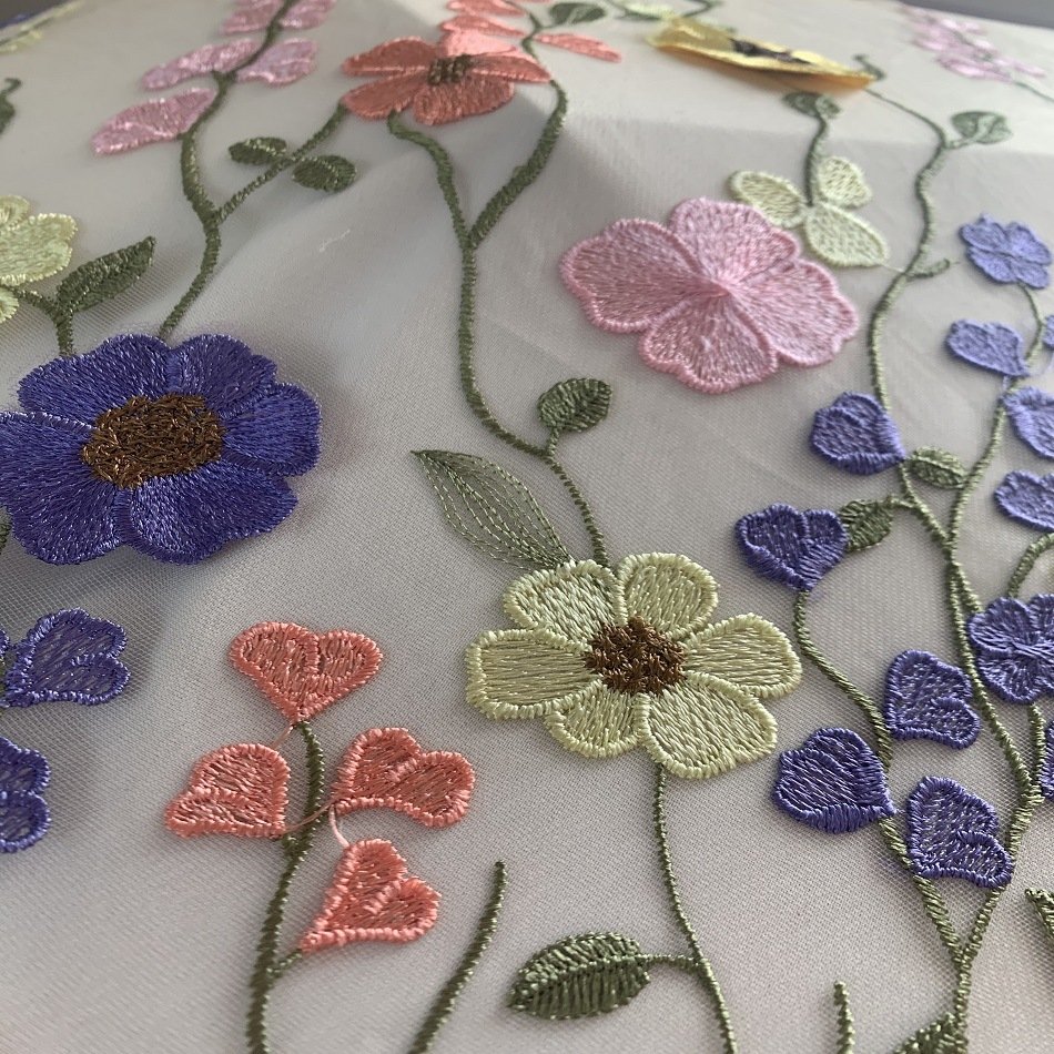 2022 new product French net multicolor thread polyester cotton floral embroidered lace fabric