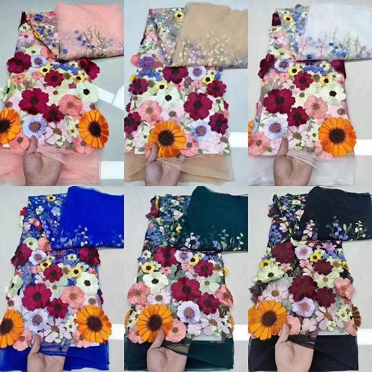 2022 new product French net multicolor thread polyester cotton floral embroidered lace fabric