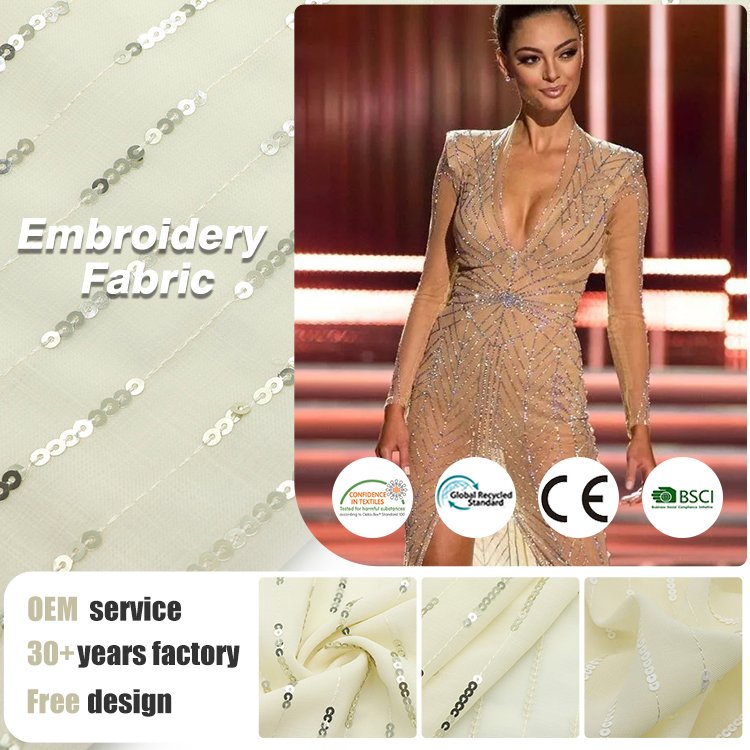 Custom Comfortable Breathable 100%Polyester 170gsm Embroidery Fabric For Skirt Clothing