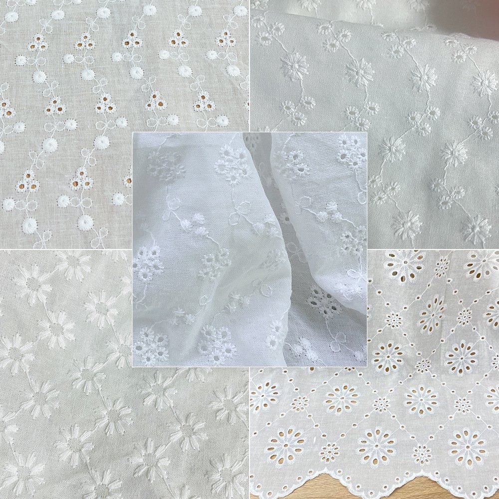 Hot sale cloth white embroidered swiss voile eyelet 100% cotton HOLLOW OUT embroidery fabric for zara dress