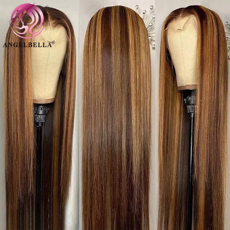 AngelBella 4/27# 13x4 Straight Virgin Hair Wig Vietnamese Virgin Hair Wig Transparent Lace Front Wigs For Black Women