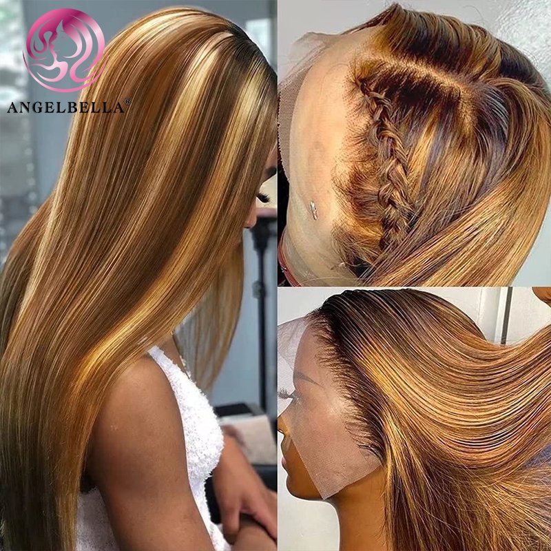 AngelBella 4/27# 13x4 Straight Virgin Hair Wig Vietnamese Virgin Hair Wig Transparent Lace Front Wigs For Black Women