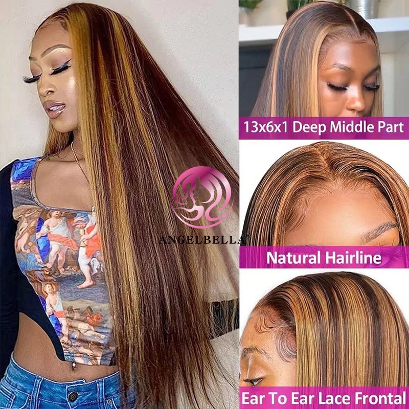 AngelBella 4/27# 13x4 Straight Virgin Hair Wig Vietnamese Virgin Hair Wig Transparent Lace Front Wigs For Black Women