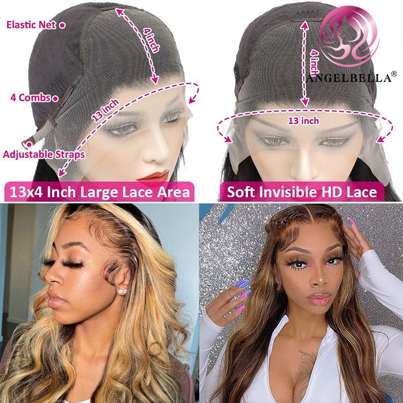 AngelBella 4/27# 13x4 Straight Virgin Hair Wig Vietnamese Virgin Hair Wig Transparent Lace Front Wigs For Black Women