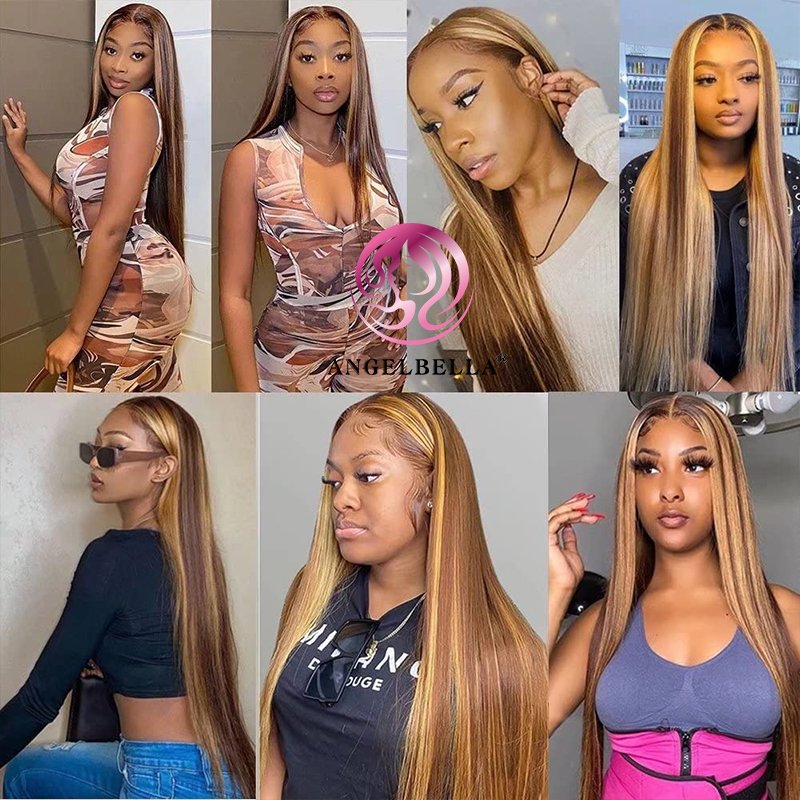 AngelBella 4/27# 13x4 Straight Virgin Hair Wig Vietnamese Virgin Hair Wig Transparent Lace Front Wigs For Black Women