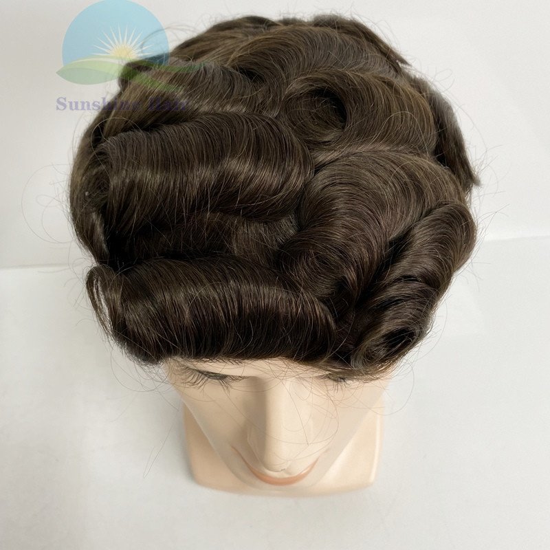 Bleached Knots 100% Natural Indian Human Hair #2 Dark Brown Super Fine Full Swiss Lace Style Toupee For Man Stock
