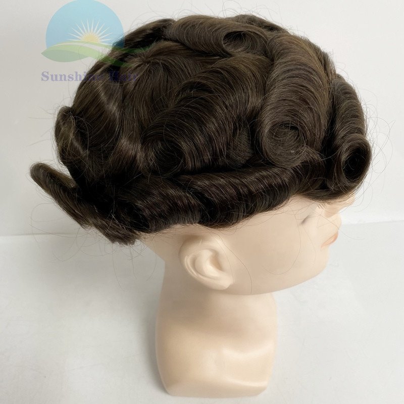 Bleached Knots 100% Natural Indian Human Hair #2 Dark Brown Super Fine Full Swiss Lace Style Toupee For Man Stock