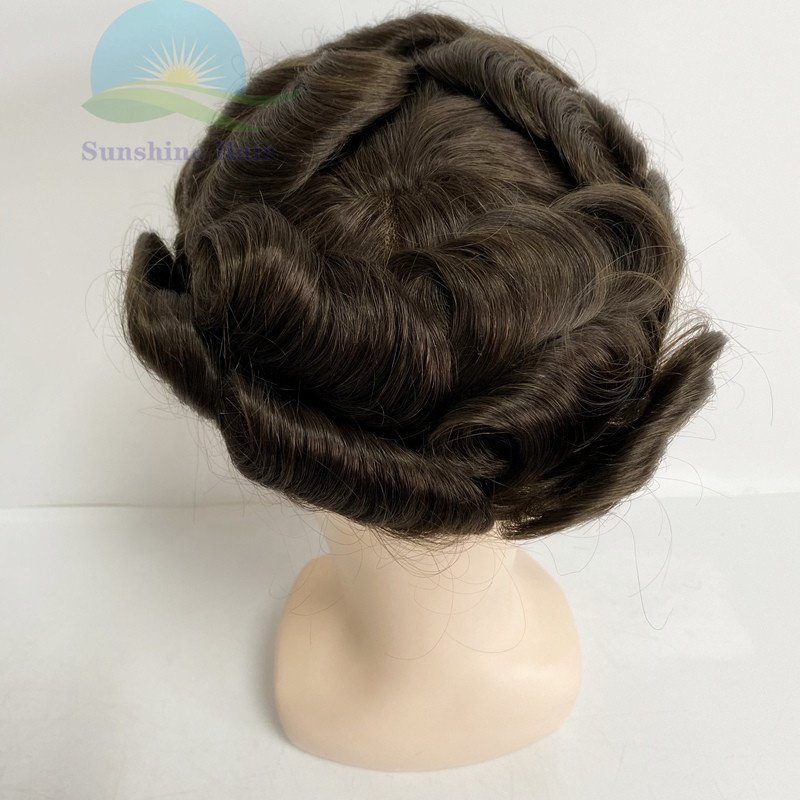Bleached Knots 100% Natural Indian Human Hair #2 Dark Brown Super Fine Full Swiss Lace Style Toupee For Man Stock