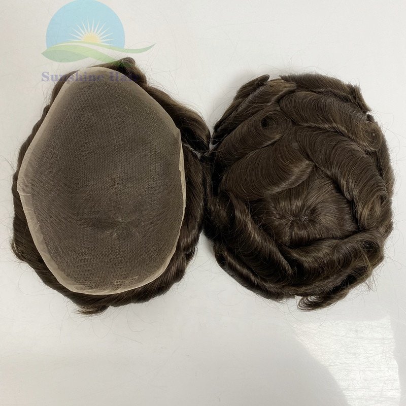 Bleached Knots 100% Natural Indian Human Hair #2 Dark Brown Super Fine Full Swiss Lace Style Toupee For Man Stock