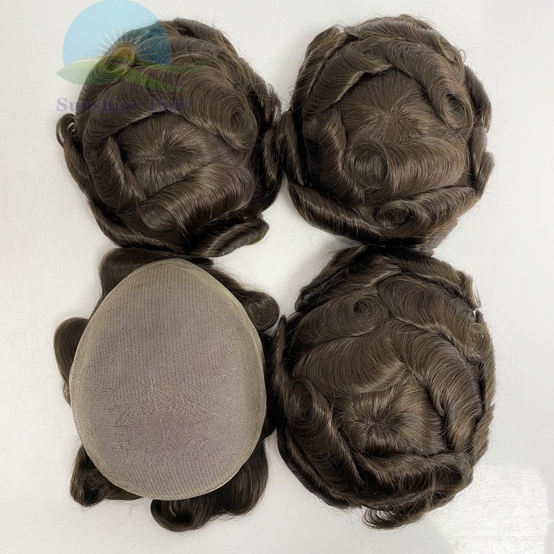 Bleached Knots 100% Natural Indian Human Hair #2 Dark Brown Super Fine Full Swiss Lace Style Toupee For Man Stock