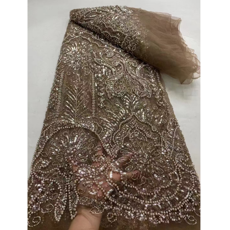 Wholesale High Quality Bridal Lace Fabric Sequin Beaded Pearl Embroidery Lace Fabric White Color Embroidery Beads Lace Fabric
