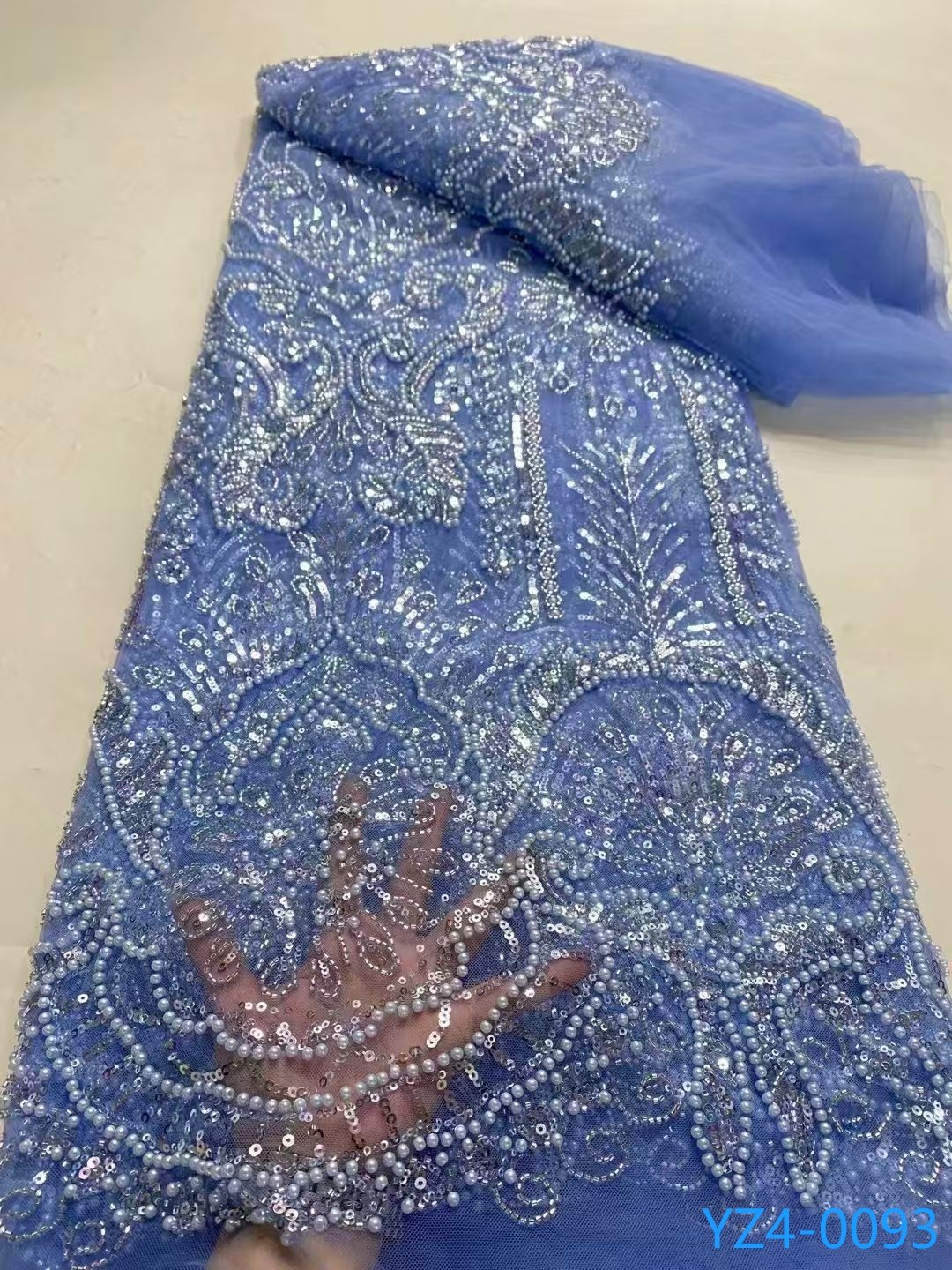 Wholesale High Quality Bridal Lace Fabric Sequin Beaded Pearl Embroidery Lace Fabric White Color Embroidery Beads Lace Fabric