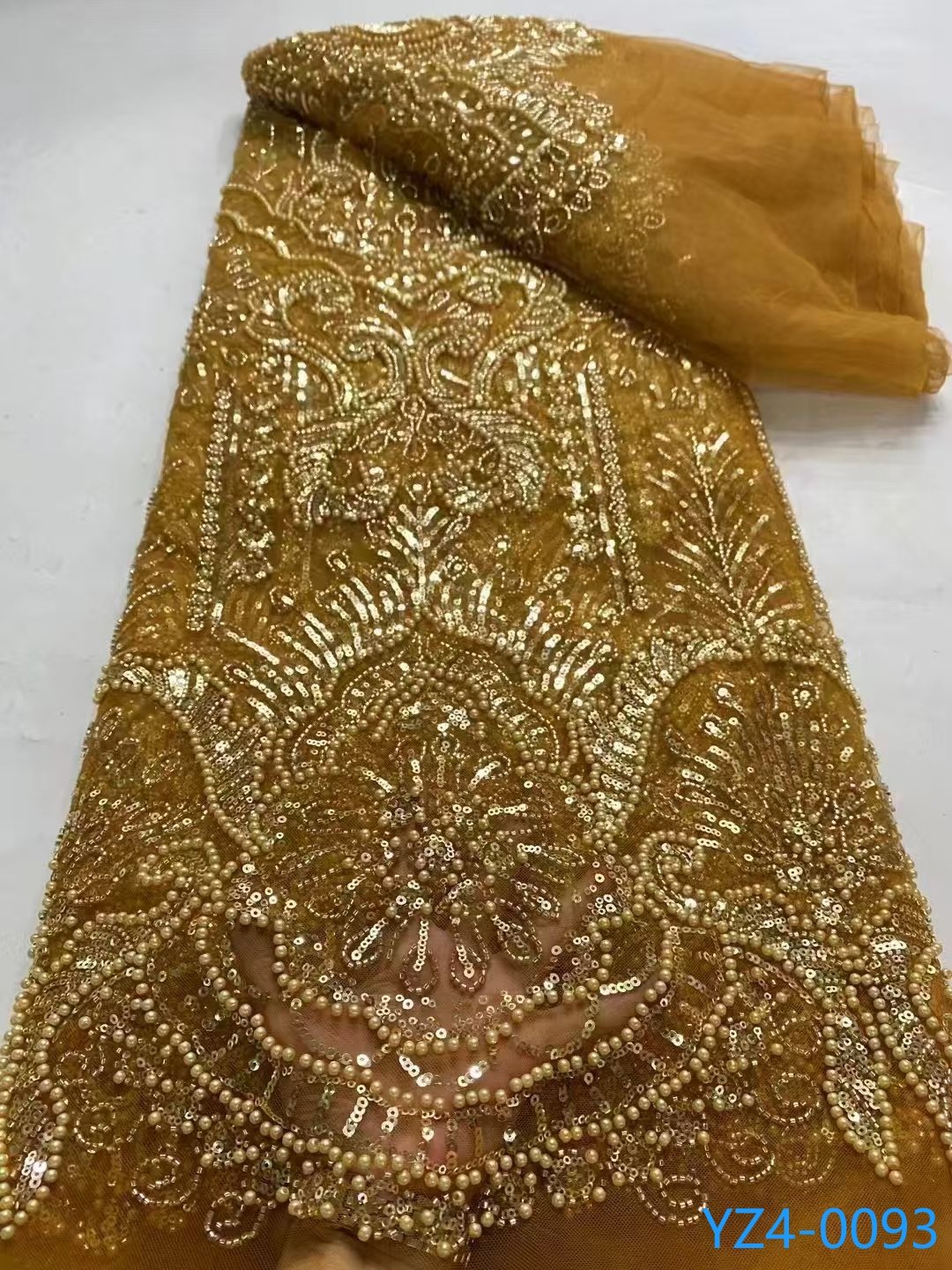 Wholesale High Quality Bridal Lace Fabric Sequin Beaded Pearl Embroidery Lace Fabric White Color Embroidery Beads Lace Fabric