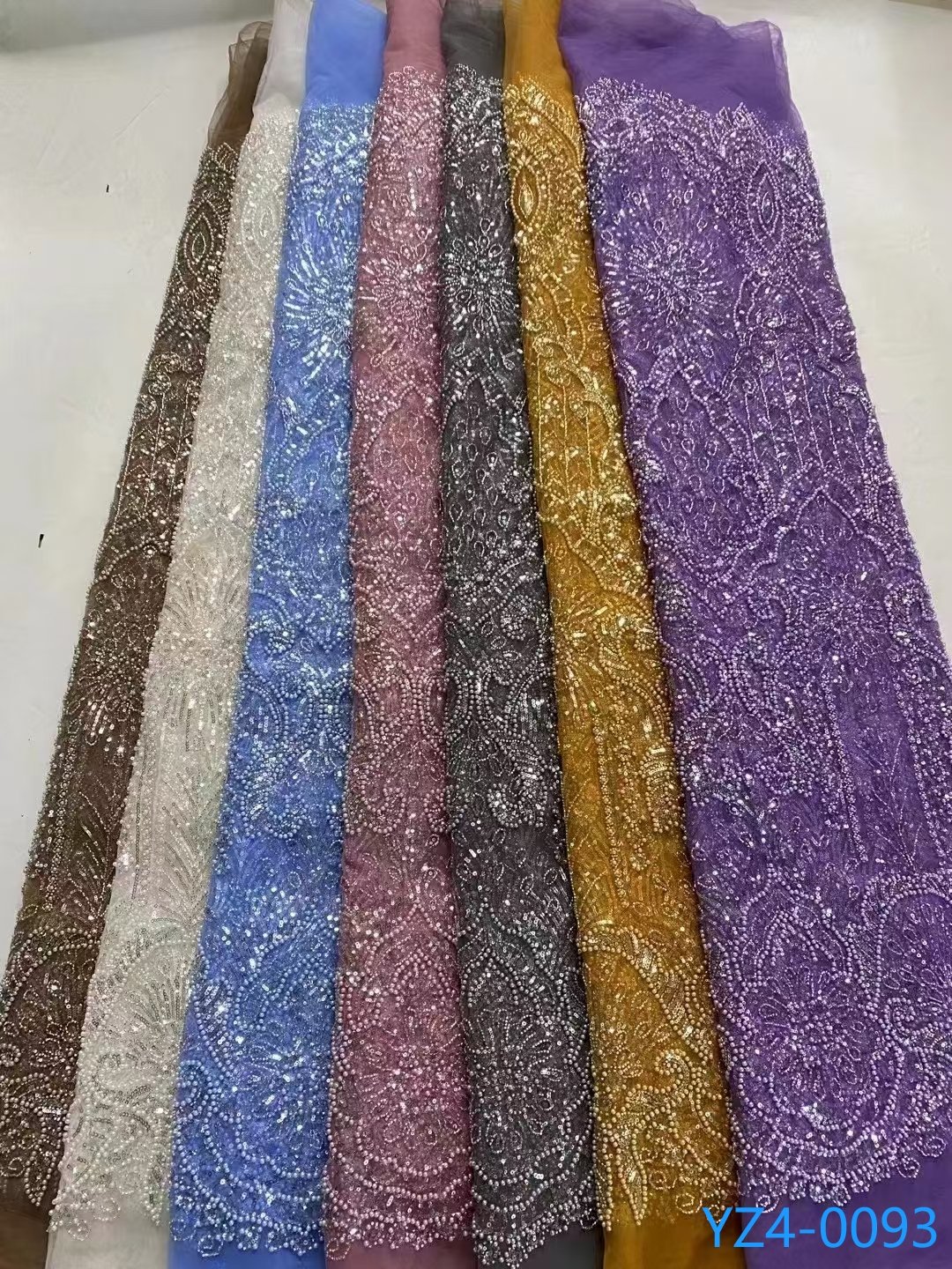 Wholesale High Quality Bridal Lace Fabric Sequin Beaded Pearl Embroidery Lace Fabric White Color Embroidery Beads Lace Fabric