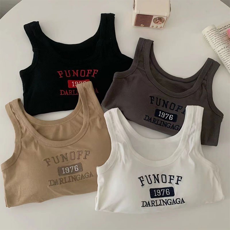 custom printing Logo ladies white ribbed embroidery crop top women cotton tank tops