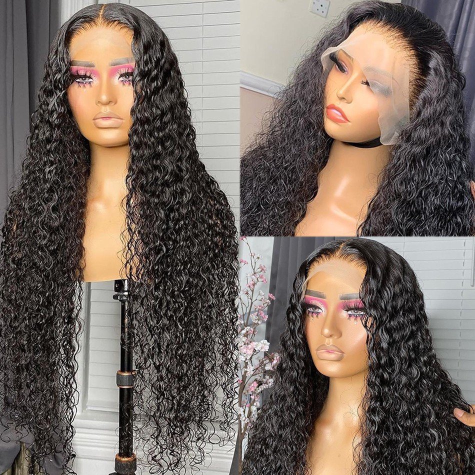 Cheap European Raw Human Hair High Ponytail Natural Color Pre Plucked Water Wave Curly 360 Full Lace Front Wigs For Black Women