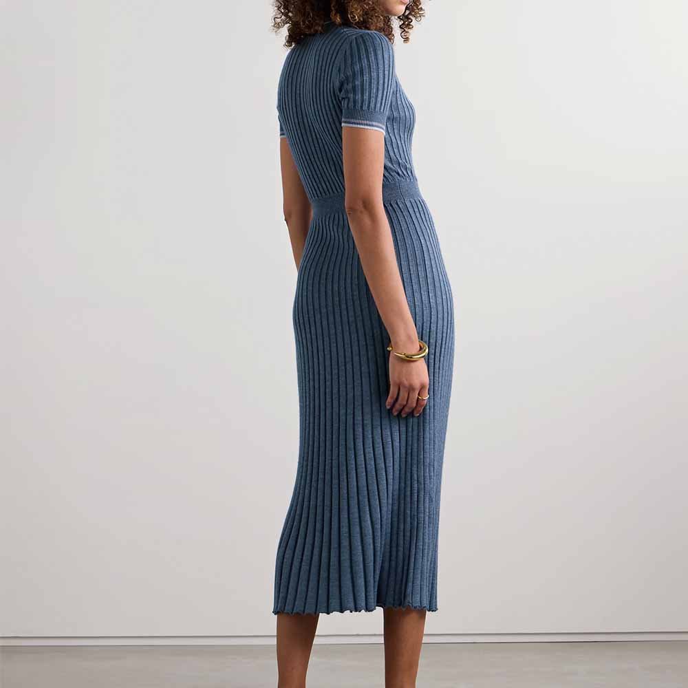 Knitwear Manufacturer Custom Autumn Winter Elegance short sleeve Lightweight Ribbed Slim Knitwear Midi Dress