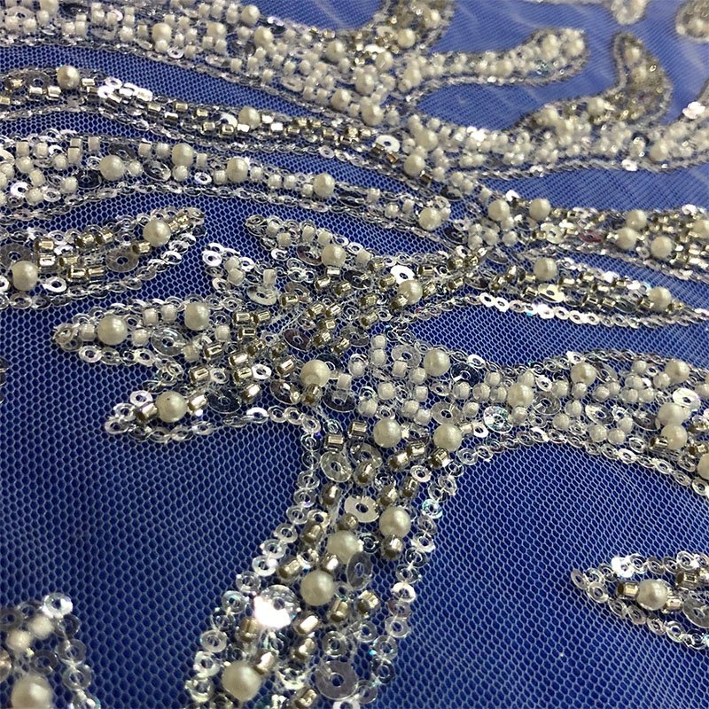 Beads Wedding Wholesale Sequined Bridal Tulle Sequin White Heavy Beaded Lace Fabric