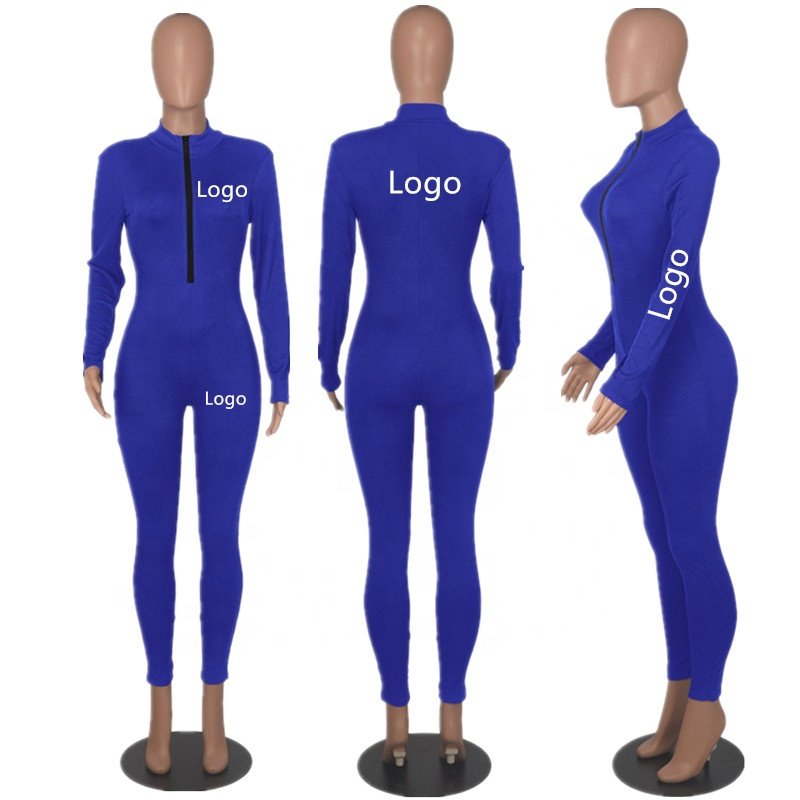 Custom Pants Bodycon Jumpsuits For Women Sport Jumpsuit Plus Size Zipper Workout Ribbed Jumpsuit Playsuits Bodysuit