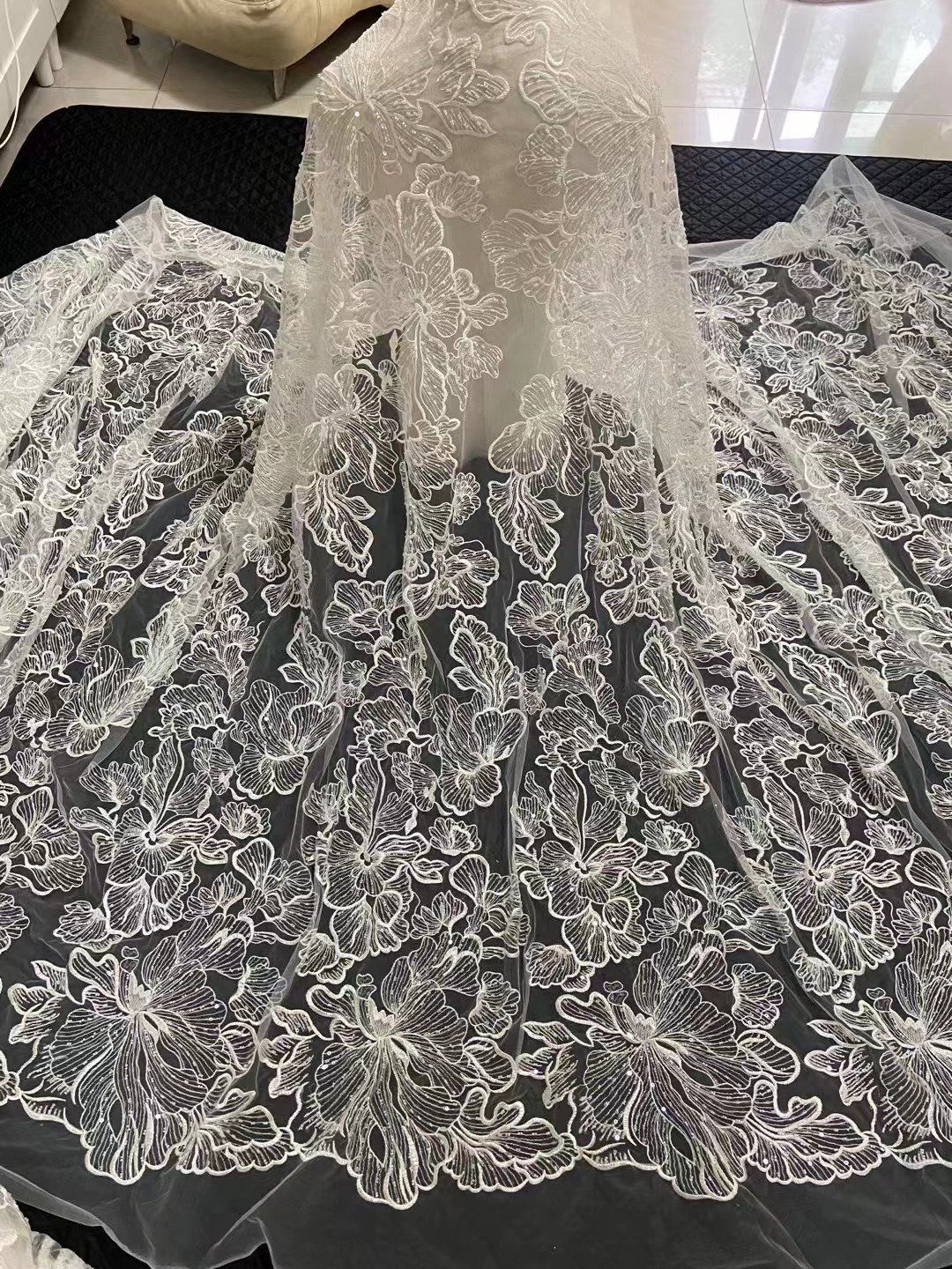 DELACE New big flower lace beaded Embroidery fabric exquisite material for bridal dress decorations