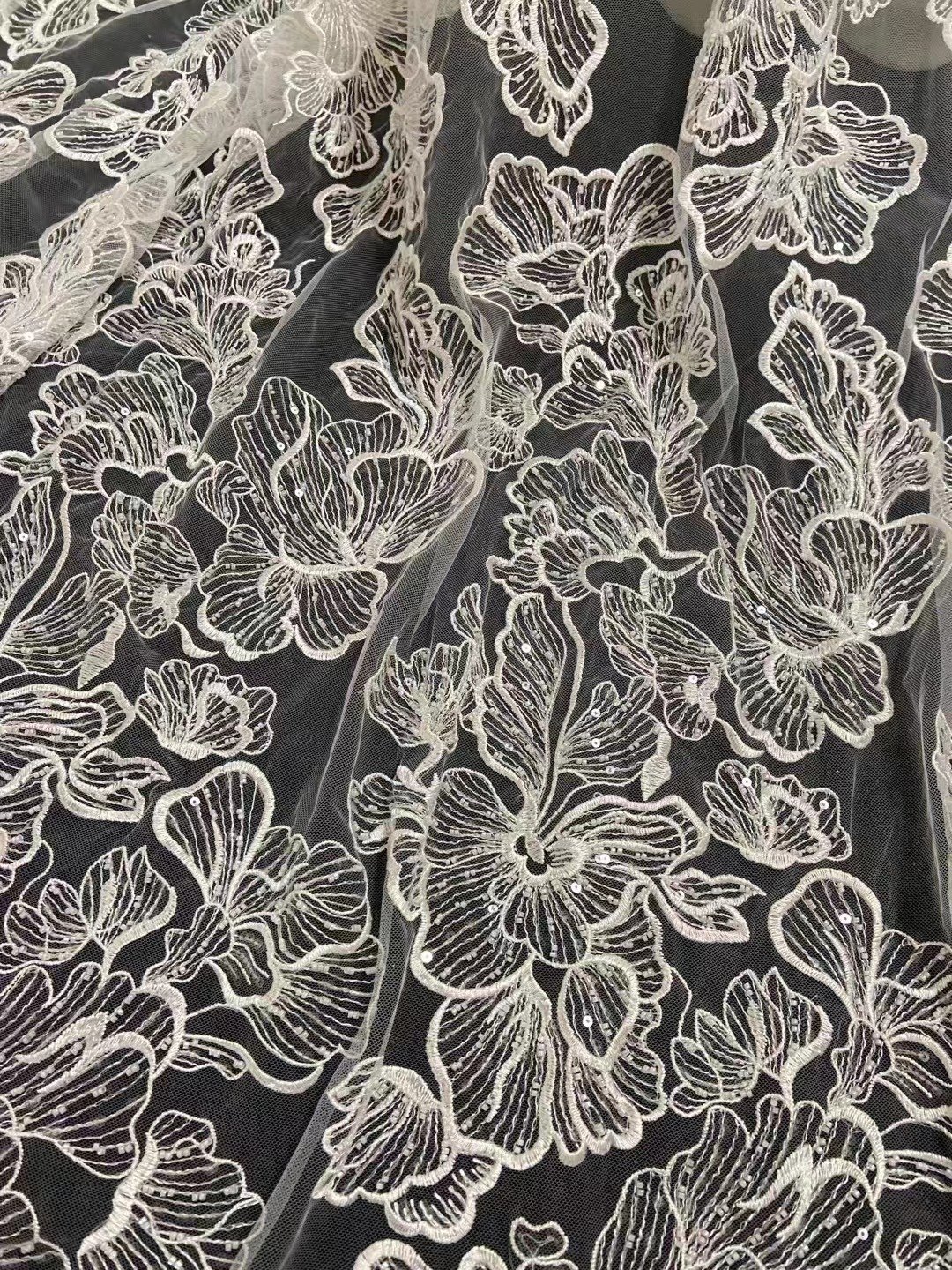 DELACE New big flower lace beaded Embroidery fabric exquisite material for bridal dress decorations