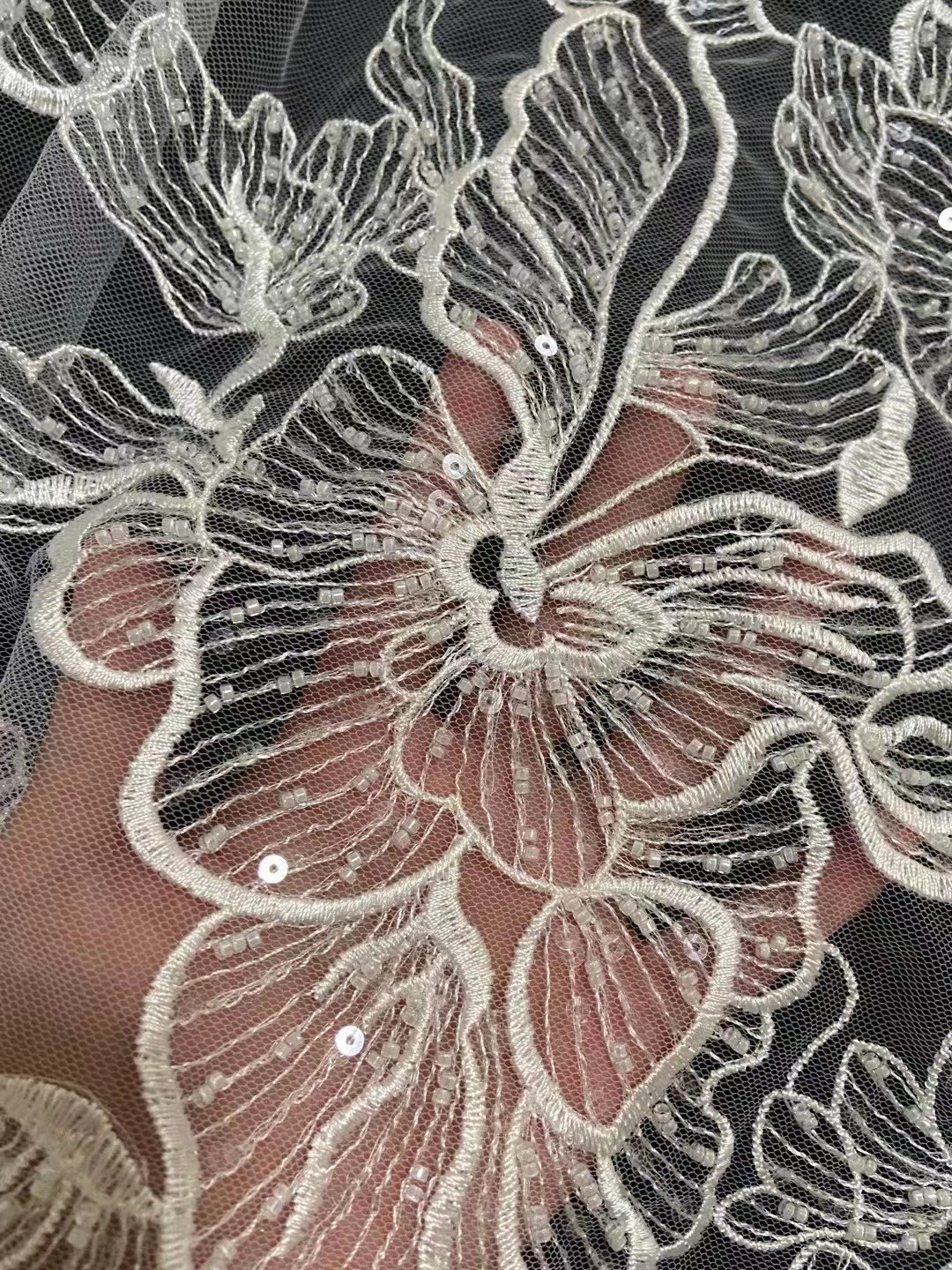 DELACE New big flower lace beaded Embroidery fabric exquisite material for bridal dress decorations