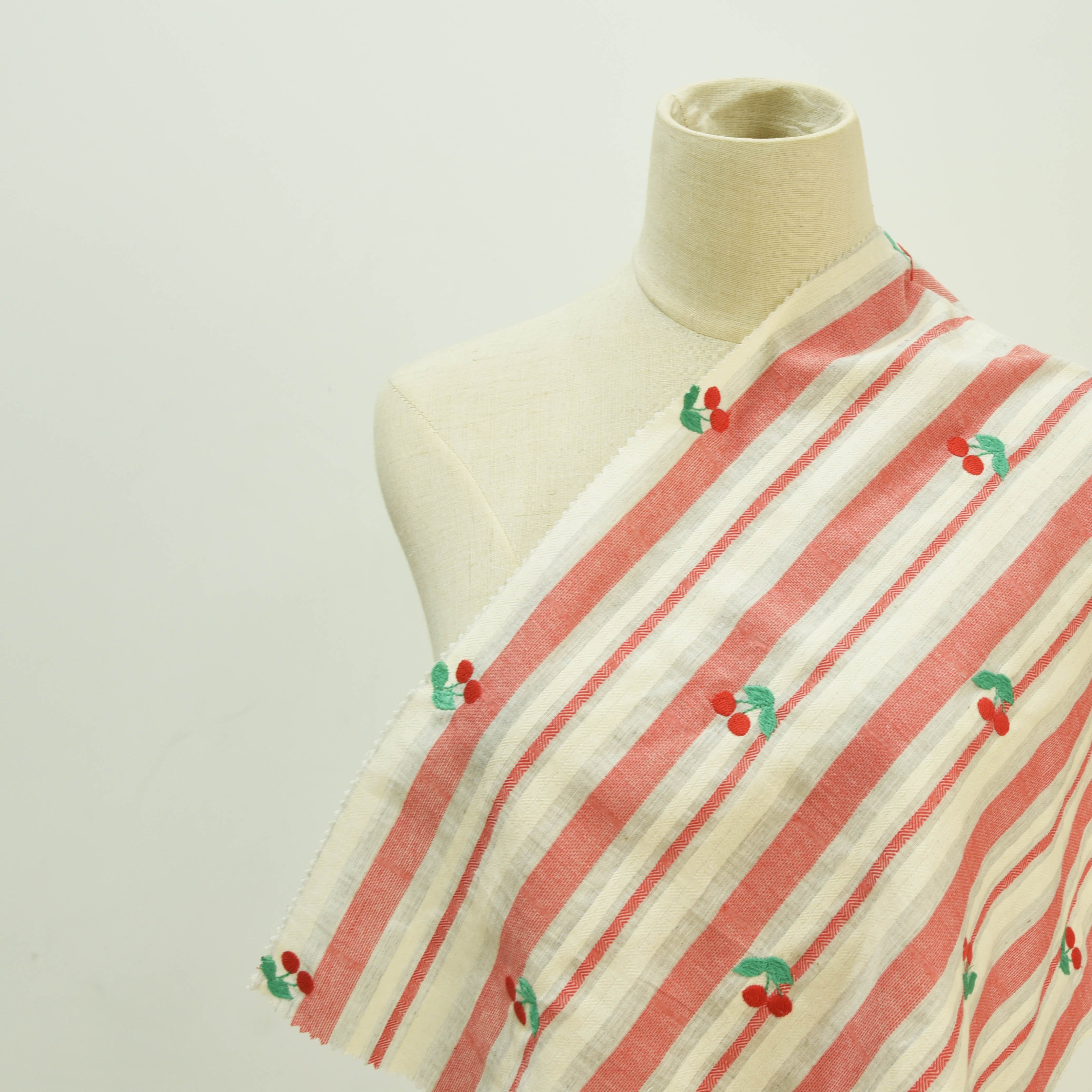 HA-18424 Exquisite soft plain stripe cotton yarn dyed with embroidery fabric for dress