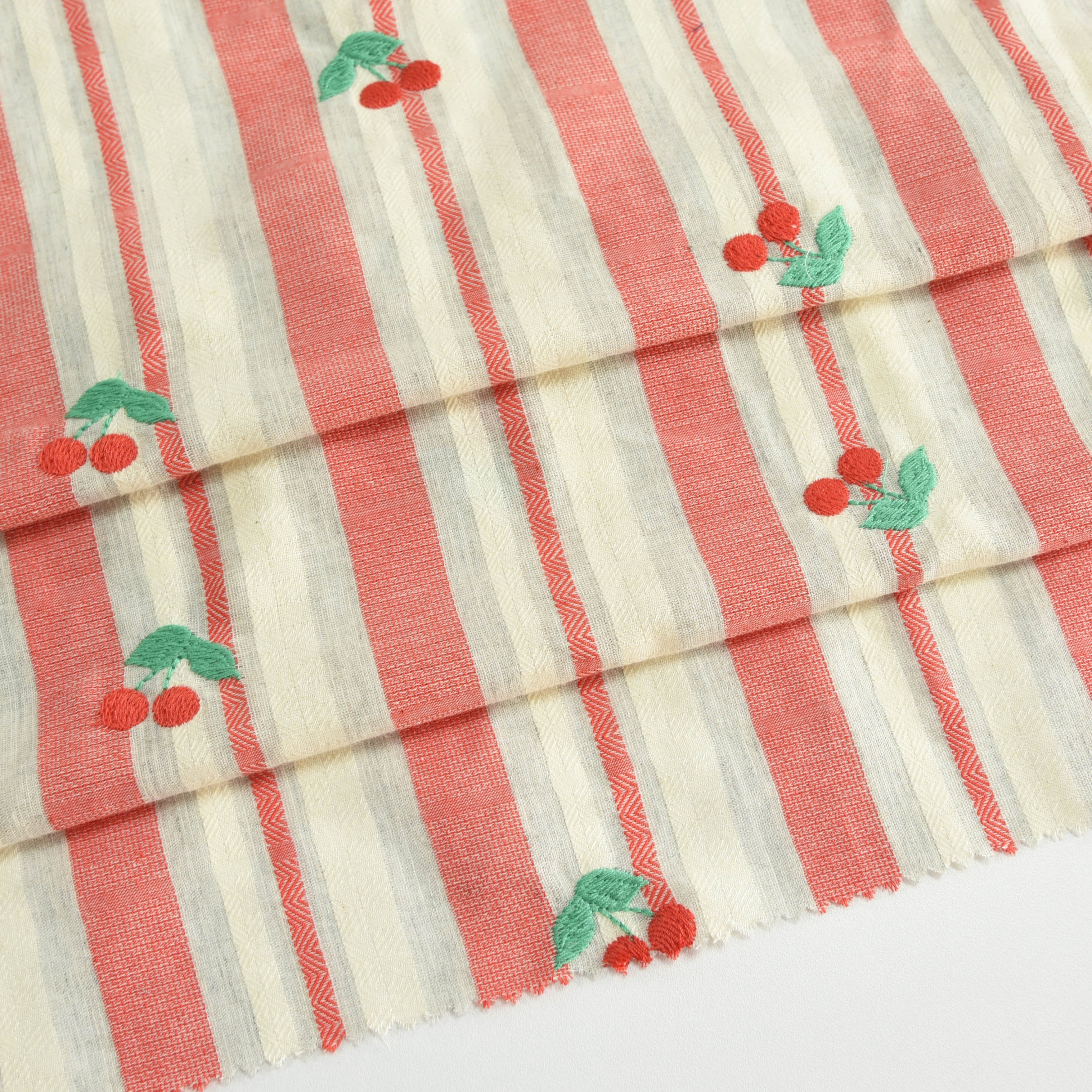 HA-18424 Exquisite soft plain stripe cotton yarn dyed with embroidery fabric for dress